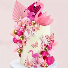LaVenty Pink Flamingo Cake Topper, Hawaiian Theme Birthday Party Wedding Cake Decoration - Pink - View 2