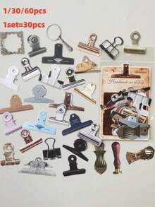 60/30/1pc/Pack Handmade Workshop Series Stationery Vellum Paper Clips, Planner Scrapbooking Material Paper, Die-Cut Paper Pieces, Back To School Season - A - View 1