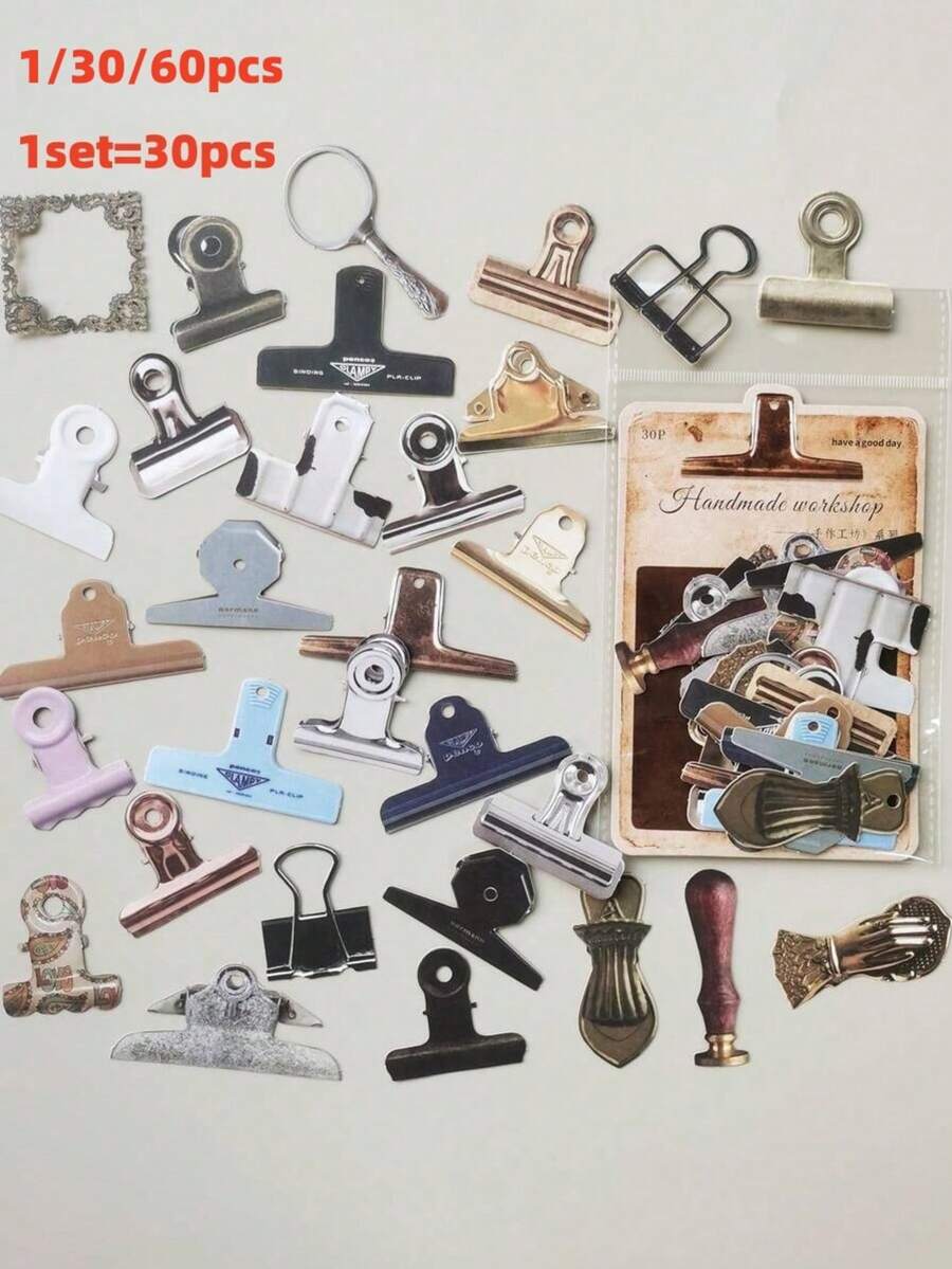 60/30/1pc/Pack Handmade Workshop Series Stationery Vellum Paper Clips, Planner Scrapbooking Material Paper, Die-Cut Paper Pieces, Back To School Season - A - View 1