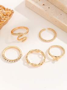 5pcs Set Personalized Butterfly Rhinestone Snake-Shaped Jewelry Set, Women's Fashion Jewelry, Suitable For Daily And Party Wear - Yellow Gold - View 4