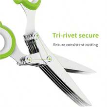 3/5 Blade Stainless Steel Kitchen Scissors, Multi-Color Herb & Vegetable Chopper, Sharp & Rust-Resistant, Ergonomic Handle, Convenient For Slicing & Chopping Scallions, Salad, Chili, Cilantro, Spices & Food Prep, Includes Brush, Essential Cooking Tool For Home & Restaurant - Multicolor - View 9