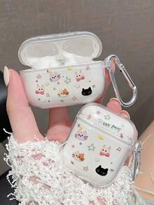 1 pieza Estuche transparente para auriculares con cara sonriente, lindo y minimalista - rosa - Ver 6