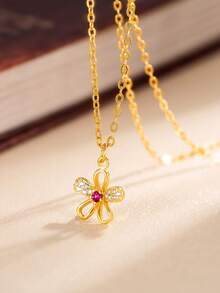 1pc, S925 Sterling Silver, Original Daisy Personalized Pendant, Vintage Elegant Luxury Versatile Necklace, Suitable For Women's Daily Wear, Commuting, Dating. Silver Net Weight: 1.9g. - Gold - View 4