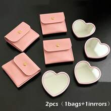 Juego de 1/2/20 piezas Espejo de maquillaje con forma de corazón y bolsa de maquillaje en rosa, blanco, negro y verde, Espejo de maquillaje portátil de vidrio rosa con bolsa de maquillaje exquisita, Espejo de bolsillo compacto adecuado para viajes, regalos del Día de San Valentín, Navidad, decoración del hogar y regalos festivos, recuerdos de temporada de graduación, bodas, reuniones familiares - A - Ver 19