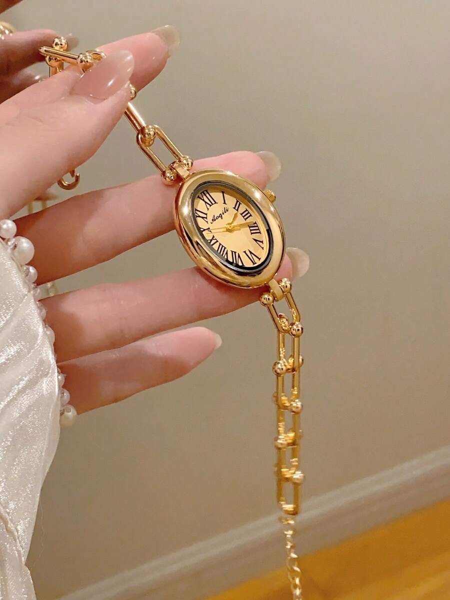 女士金色方形石英表,小巧精致,适合日常佩戴,生日/毕业礼物,休闲场合皆宜。 - 金色 - 查看 1