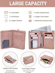 MIYIN Minimalist Vintage Rhombus Women's Wallet, Portable Snap Closure Short Wallet With Dual Zipper Coin Pocket, Card Slots, ID Window, And Wrist Strap - Multicolor - View 5