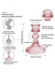 Elegant Transparent Glass Diamond Pattern Candle Holder, Minimalist Crystal Glass Candle Holder, Decorative Wreath, Romantic Pink Style, Glass Candle Holder, Coaster, Suitable For Wedding, Valentine's Day, Tabletop Decoration - Pink Romantic Style - View 10
