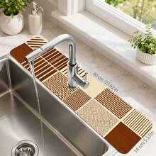 1pc Plaid Pattern Non-Slip Diatomaceous Earth Faucet Drain Mat, Quick-Drying Absorbent Sink Splash Guard, Rubber Base, Suitable For Kitchen/Bathroom Faucet - Multicolor - View 10