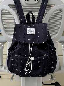 1pc Girls Bowknot Polka Dot Print Nylon Drawstring Closure Fashion Backpack Student School Bag Suitable For All Seasons Daily Use Without Pendant - A - View 13