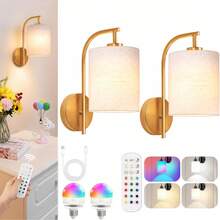 2pcs Battery Powered Wall Lights, Gold/Black Rechargeable Wireless Wall Sconce With Remote Control, 12 Color RGB Light And Timer Function, Dimmable Indoor Wall Lamp - 2pcs - View 8
