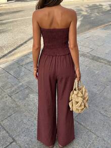 CHARIS Summer Elegant Twist Bandeau Top & Asymmetric Hem 2 Pieces Set, Suitable For Work And Dates - Redwood - View 6