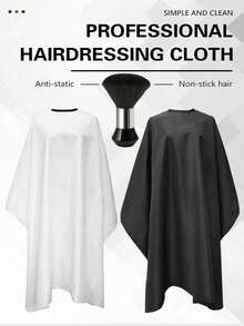 Salon Grade Anti-Static Black Barber Haircut Cape With Neck Duster Brush, Durable Professional Men Barber Salon Accessories - Multicolor - View 2