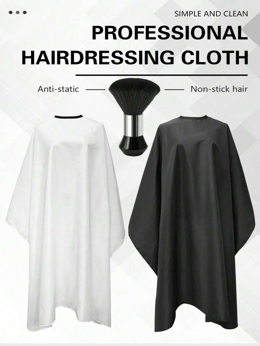 Salon Grade Anti-Static Black Barber Haircut Cape With Neck Duster Brush, Durable Professional Men Barber Salon Accessories