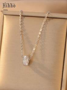 Hihho 1pc Luxury Fully Paved Cubic Zirconia Necklace For Women, Symbolizing Smooth Luck And Good Fortune, Suitable For Daily Wear, Work Commute, And As A Small Gift For Friends - Necklace - View 10
