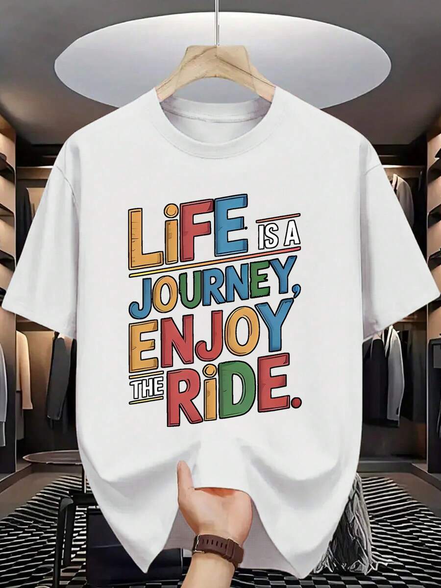 Tricou masculin de vară cu mânecă scurtă, cu imprimeu tipar de litere - alb - Vizualizare 1