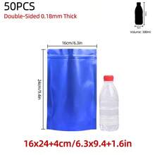 50 piezas/100 piezas Bolsas de regalo de lámina de Mylar de doble cara de 0.18 mm de grosor, negras, reutilizables y autosellantes, bolsas de embalaje con cierre de cremallera sellables para almacenamiento de alimentos a largo plazo, adecuadas para chocolate, té, café, fruta seca, polvo, caramelo, carne, decoración de regalos para fiestas festivas - Azul - Ver 11