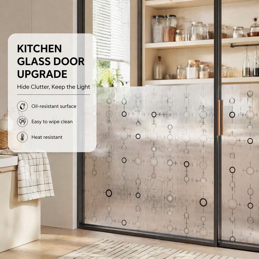Película de Privacidad para Ventanas con Diseño Geométrico de Líneas y Círculos Modernos, Adhesivo Estático sin Pegamento, Impermeable, Resistente al Aceite, Bloqueo UV, Pegatina de Vidrio Translúcido, Decoración de Arte Minimalista para Ventanas de Cocina, Baño, Dormitorio, Balcón y Puerta Corredera - Múltiples círculos - Ver 1