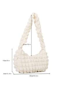 Bolso Acolchado Cute, Kawaii, Casual-minimalista Con Diseño Fruncido, Complemento Perfecto Para Otoño-invierno, Un Bolso Baguette - Beis - Ver 4