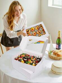 3/1 pieza Caja para cupcakes con ventana, caja de 12 cavidades para pasteles, caja grande para pasteles para cumpleaños, bodas, empaque de regalo del Día de San Valentín, caja para pasteles - Papel - Ver 8