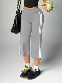 純黑色 7/10 長度運動健身褲，適合健身房運動、皮拉提斯、日常穿著，可愛甜美女孩風休閒街頭穿搭 - 淺灰色 - 查看 1