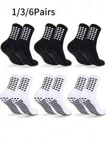 1/3/6 pares de calcetines de fútbol para hombre, cortos, gruesos, largos, para pareja, antideslizantes, hasta la pantorrilla, resistentes al desgaste, calcetines deportivos - Blanco y Negro - Ver 1