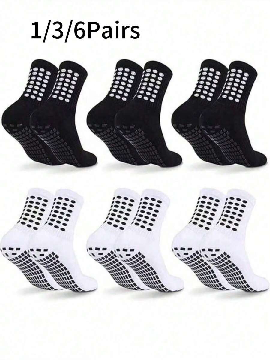 1/3/6 pares de calcetines de fútbol para hombre, cortos, gruesos, largos, para pareja, antideslizantes, hasta la pantorrilla, resistentes al desgaste, calcetines deportivos - Blanco y Negro - Ver 1