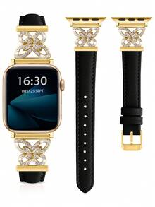 1pc Ultra-Fiber Watch Band For Women And Men, Compatible With 38mm, 40mm, 41mm, 42mm, 44mm, 45mm, 46mm, 49mm – S11/10-42mm Shiny Metal Buckle, Ultra-Thin Comfortable And Sweat-Resistant – Elegant Fashionable Watch Band, Suitable For Business, Dating, Wedding, Party And Daily Wear – Cute Gift, High-Quality Replacement Watch Band Accessory - Black + Gold - View 2