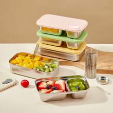 1Pc Multifunctional 304 Stainless Steel Lunch Box With Lid, Portable Divided Fruit Salad Food Storage Container, Leak Proof Bento Box, Refrigerator Food Fresh-Keeping Box, Meal Prep Box For Student Adult Use In Home, Office, Picnic, Back To School - Multicolor - View 4