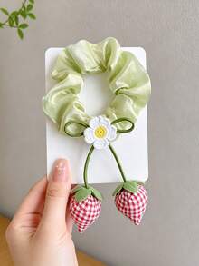 1pc Cute Strawberry Pendant Scrunchie For Girls, Suitable For Daily Wear, Back To School Season - Multicolor - View 5