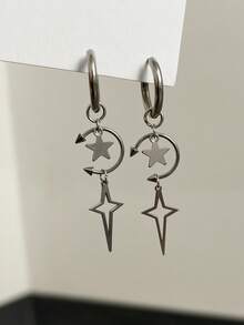 1 Pair Tri-Color Star Earrings, Fashionable Accessory Suitable For Daily Wear By Women - Multicolor - View 8