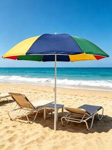 Rainbow Patchwork Beach Umbrella, Waterproof UV Protection Polyester Canopy, Windproof 8-Rib Adjustable Steel Pole, Portable Sun Parasol For Beach Pool Patio Garden, Perfect For Travelers, Family Picnic & Summer Outdoor Lovers - A - View 6