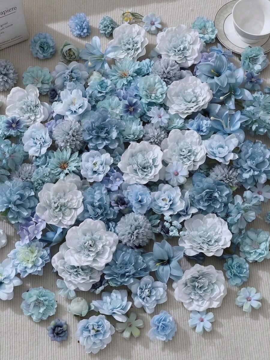 20/40件裝藍色人造花 - 仿真花，適用於DIY花環、婚禮花束、派對裝飾、居家中心裝飾，母親節/開學季/情人節禮物，全年可用