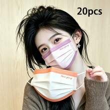 40/30/20/10pcs Women's Disposable Face Masks, Suitable For Home, Office And Outdoor Use, Breathable Non-Elastic Adult Masks, Color-Block Print Design For Fashionable Look, Durable For Parties, Great Gift, Non-Washable - Multicolor - View 16
