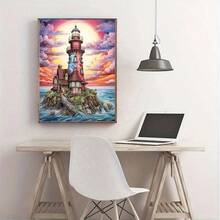 1PC | 5D DIY Diamond Painting | Colorful Clouds Lighthouse Landscape Diamond Painting Kit, Full Drill Mosaic Craft Set. High-Definition Artistic Diamond Painting. Gift Diamond Painting, Focus And Relax Through DIY, Suitable For Living Room, Bedroom, Office Wall Decoration Hanging Painting, Surprise Home Decor Gift For Family And Friends, Unframed [30*40cm/11.8*15.7in][40*50cm/15.7*19.7in] - No Frame - View 3