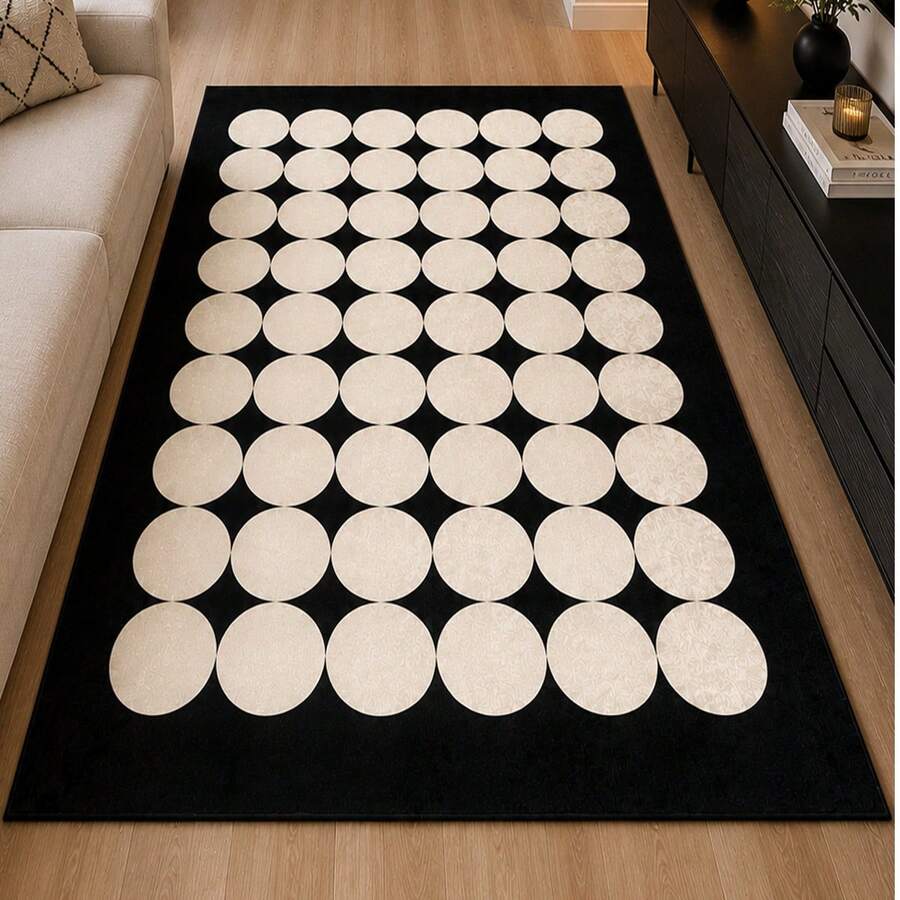 Alfombra moderna estampada Chilai Home, alfombra suave antideslizante para sala de estar y dormitorio, alfombra tipo pasillo, alfombra lavable para cocina, alfombra decorativa para el hogar, hecha en Turquía. - Blanco y Negro - Ver 1