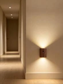1pc USB Rechargeable Magnetic Wood Grain Sensor Night Light, LED Bedside Reading Light, Smart Linked Sensor Stair Night Light. Rechargeable, Suitable For Stair Lighting, Hallway Lighting And Home Decor. - Multicolor - View 7