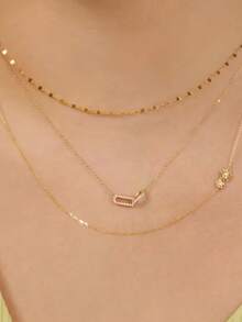 Double Ring Geometric Collarbone Necklace With Zirconia Micro-Inlay, Niche Design, Light Luxury Minimalist Interlocking Necklace - Necklace - View 6
