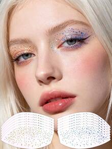 6pcs Holographic Eye Face Temporary Tattoo Sticker, Glitter Iridescent Gradient Dot Speckle Design, Waterproof Sweat-Proof Self-Adhesive Long-Lasting, For Women And Girls, Rave Festival Party Concert, Holiday, Fake Tattoos - Multicolor - View 2