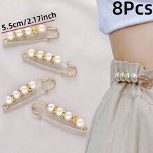 2/4/8/10/20pcs Women's Pearl Waist Pin Adjustable Fastener Buckle, Waist Tightening Anti-Exposure Brooch Accessory (No Card) - Black and White - View 26