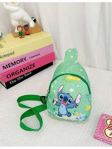 Disney Stitch & Angel 迷你斜挎胸包，Lilo & Stitch 卡通腰包，可調節肩帶輕量尼龍休閒單肩包，戶外旅行日常便攜包，可愛滿版印花卡通胸包，生日節日禮物，開學季 - 粉色 - 查看 11
