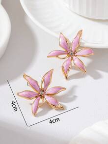 1 Pair Fashion Minimalist Floral Oil Drop Earrings For Women Daily Wear - Pink - View 5