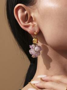 1 par de pendientes de piedra natural con campana dorada, estilo bohemio con borlas, joyería para mujer, adecuados para fiestas, viajes y uso diario - Multicolor - Ver 5