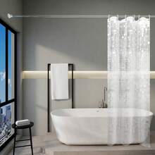 [Modern Minimalist PEVA Waterproof Shower Curtain]Geometric Mosaic Pattern, Breathable Bathroom, Semi-Transparent Flexible Material, Reinforced Plastic Rings - Clear - View 14