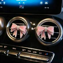 1pc/2pcs Car Air Vent With Diamond Bow Decoration - Bow - View 2