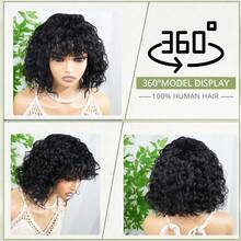 Loose Wave Human Hair Wig For Woman With 150% Density Full Machine Made Brazilian Human Hair Wig Luxurious Deep Wave Human Hair Wig With Bangs For Everyone - Natural Black - View 7