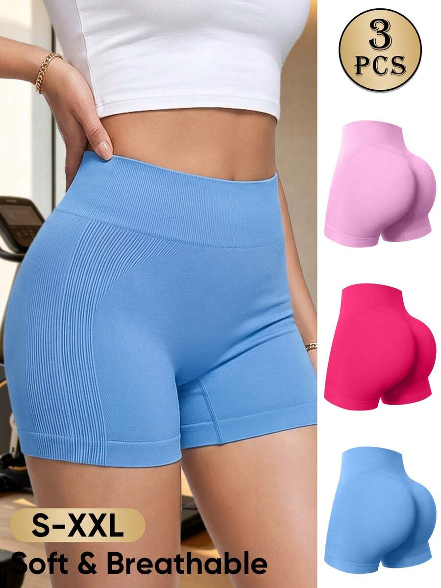 MEIYATING 3pcs Seamless Panties Boxer Briefs Leggings Women's Underwear Yoga Shorts High Waist Panties Tummy Control Butt Lift Leg Shaping