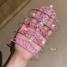 5pcs Pink Crown Minimalist Style Headbands Suitable For Birthday Party Performance Use - Multicolor - View 9