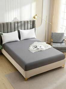 1pc Fashion Solid Color Brushed Single Fitted Sheet (Bed Cover/Mattress Protector) - Soft, Comfortable, Breathable, Anti-Pilling, Home Decor, Suitable For All Seasons; Fits Multiple Bed Sizes (Twin, Full, Queen, King); Dust-Proof Design; Does Not Include Pillow And Pillowcase. - Light Grey - View 7