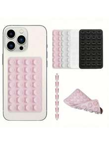 1/2pcs Double-Sided Silicone Suction Cup Phone Holder, Compatible With Apple And Android Phones, 28 Independent Suction Cups, No Glue Needed, Reusable, Double-Sided Design, Suitable For Makeup, Fitness, Shower, Car And Kitchen. Ideal Gift For Birthday, Family And Friends. Phone Holder, Phone Accessories. Adjustable Angle, Compact Design. - Multicolor - View 1