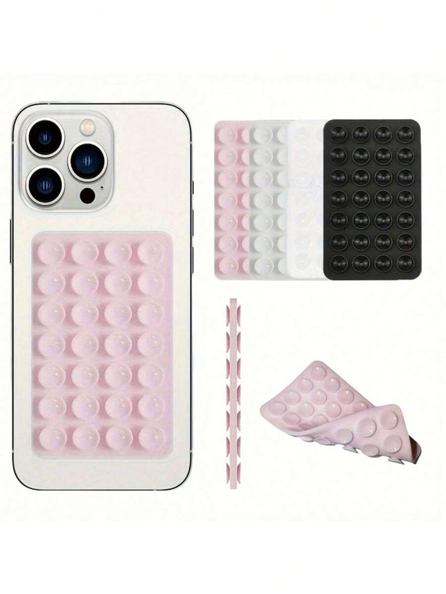 1/2pcs Double-Sided Silicone Suction Cup Phone Holder, Compatible With Apple And Android Phones, 28 Independent Suction Cups, No Glue Needed, Reusable, Double-Sided Design, Suitable For Makeup, Fitness, Shower, Car And Kitchen. Ideal Gift For Birthday, Family And Friends. Phone Holder, Phone Accessories. Adjustable Angle, Compact Design. - Multicolor - View 1